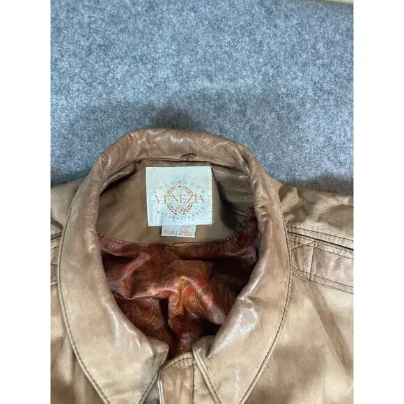 Vintage 80s 90s Venezia Leather Jacket Men 22x24 Brown Paisley Lined Streetwear